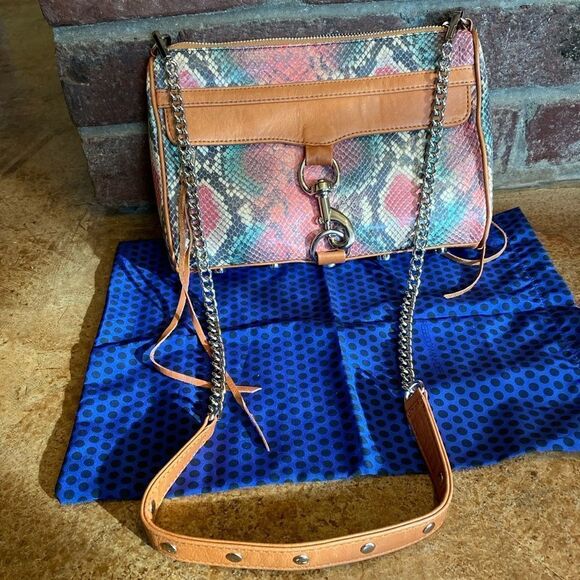 RARE Rebecca Minkoff Multi colored Python Leather Mac Clutch cross body hand bag - Picture 1 of 11